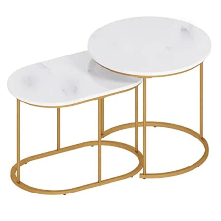 sogesfurniture Table Gigognes Salon, Table d'appoint, Table Basse Ronde de Canapé avec Cadre en Métal Doré pour Salon Balcon Terrasse et la Chambre