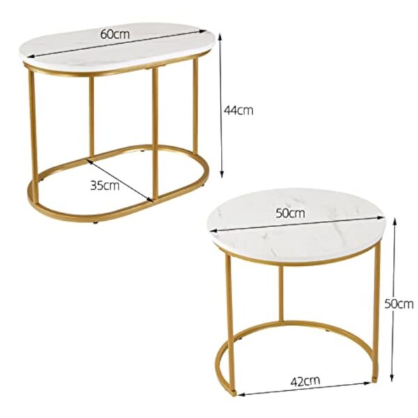 sogesfurniture Table Gigognes Salon, Table d'appoint, Table Basse Ronde de Canapé avec Cadre en Métal Doré pour Salon Balcon Terrasse et la Chambre – Image 6