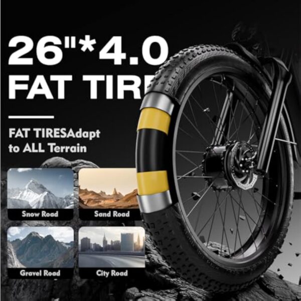 tifgalop Vélo électrique pour Adultes, vélo électrique Tout-Terrain 26 Pouces, Double Moteurs, Double amortisseurs, 7 Vitesses, Batterie au Lithium 52V 21Ah, autonomie jusqu'à 40-80 kilomètres – Image 6