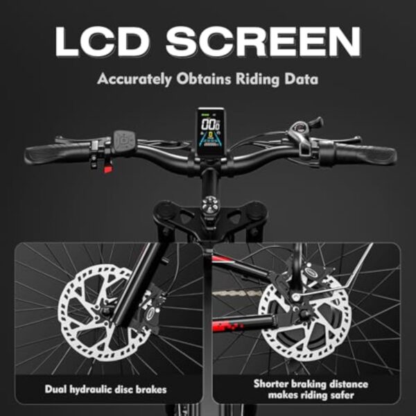 tifgalop Vélo électrique pour Adultes, vélo électrique Tout-Terrain 26 Pouces, Double Moteurs, Double amortisseurs, 7 Vitesses, Batterie au Lithium 52V 21Ah, autonomie jusqu'à 40-80 kilomètres – Image 8