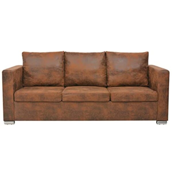 vidaXL Canapé à 3 Places Sofa de Salon Canapé de Salle de Séjour Meuble de Salon Maison Intérieur 191x73x82 cm Cuir Daim Artificiel – Image 3