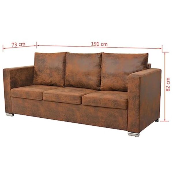 vidaXL Canapé à 3 Places Sofa de Salon Canapé de Salle de Séjour Meuble de Salon Maison Intérieur 191x73x82 cm Cuir Daim Artificiel – Image 6