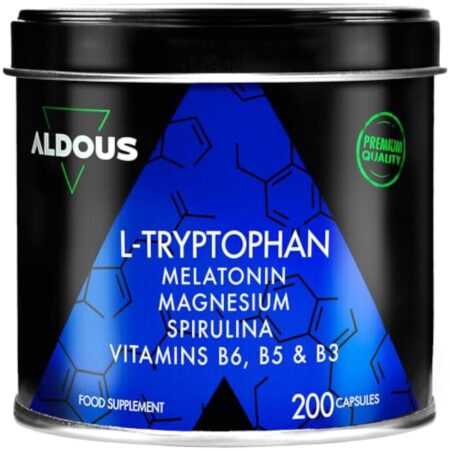 200 Gélules Tryptophane 600mg + Mélatonine et Mangésium + Vitamines B6,B5,B3 + Spiruline | Hautement Dosé pour un Sommeil Réparateur | 1,78mg de Mélatonine | L Triptophane Pour Bien Dormir