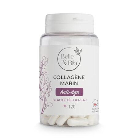 ANTI-ÂGE & TONICITÉ DE LA PEAU - Collagène Marin 90% protéines actives - Vitamines C et E et SELENIUM - 120 gélules - Cure 2 mois - Complément Alimentaire BELLE&BIO - Fabriqué en France