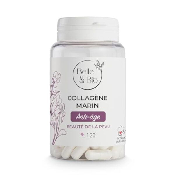 ANTI-ÂGE & TONICITÉ DE LA PEAU - Collagène Marin 90% protéines actives - Vitamines C et E et SELENIUM - 120 gélules - Cure 2 mois - Complément Alimentaire BELLE&BIO - Fabriqué en France – Image 2