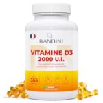 Bandini® Vitamine D3 2000 UI 365 Gélules (1 An) | Vitamin D 50μg avec Huile d’Olive Extra Vierge pour Absorption Optimale | Complément Alimentaire pour les Fonctions Osseuse, Musculaire, Immunitaire