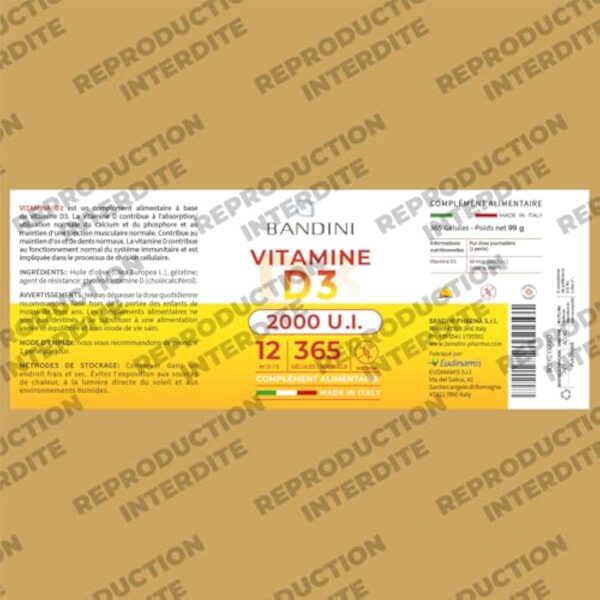 Bandini® Vitamine D3 2000 UI 365 Gélules (1 An) | Vitamin D 50μg avec Huile d’Olive Extra Vierge pour Absorption Optimale | Complément Alimentaire pour les Fonctions Osseuse, Musculaire, Immunitaire – Image 6