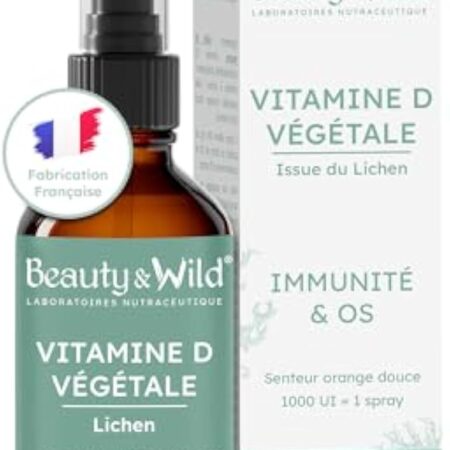 Beauty & Wild VITAMINE D3 VÉGÉTALE | 2 spray = 2000UI | Immunité & Santé des Os et des Dents | VITAMINE D3 VÉGAN | Enfants & Adultes | Flacon spray | 5 mois de cure | 20ml | MADE IN FRANCE