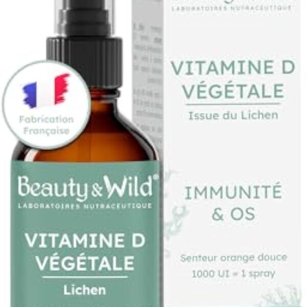 Beauty & Wild VITAMINE D3 VÉGÉTALE | 2 spray = 2000UI | Immunité & Santé des Os et des Dents | VITAMINE D3 VÉGAN | Enfants & Adultes | Flacon spray | 5 mois de cure | 20ml | MADE IN FRANCE