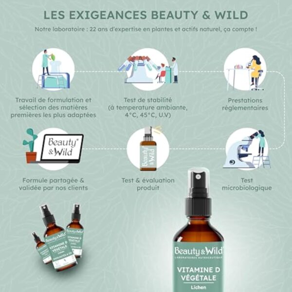 Beauty & Wild VITAMINE D3 VÉGÉTALE | 2 spray = 2000UI | Immunité & Santé des Os et des Dents | VITAMINE D3 VÉGAN | Enfants & Adultes | Flacon spray | 5 mois de cure | 20ml | MADE IN FRANCE – Image 5