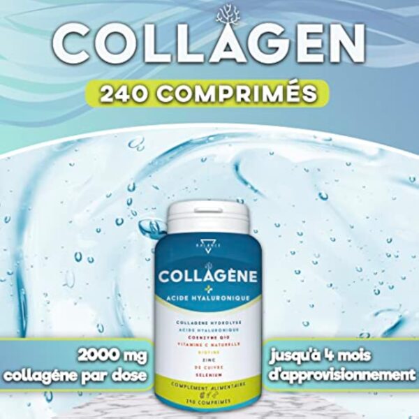 COLLAGENE HYDROLISE 2000MG - 240 COMPRIMÉS | Collagene et Acide Hyaluronique | Collagène, Acide Hyaluronique, Coenzyme Q10, Vitamine C, Biotine et Zinc pour la Peau, les Os et les Articulations – Image 7