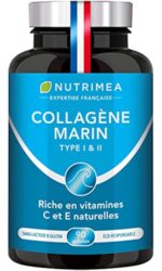 COLLAGENE MARIN - Type 1 & 2 BREVETÉ Pur et Naturel - Vitamines A, C & E Végétales - Nutrimea - Hydratation de la Peau - Protège Os et Articulations - 900 mg - 90 Gélules - Fabriqué en France