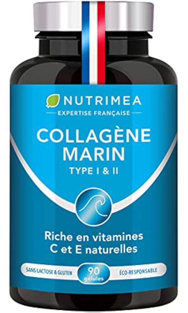 COLLAGENE MARIN - Type 1 & 2 BREVETÉ Pur et Naturel - Vitamines A, C & E Végétales - Nutrimea - Hydratation de la Peau - Protège Os et Articulations - 900 mg - 90 Gélules - Fabriqué en France – Image 2