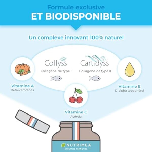 COLLAGENE MARIN - Type 1 & 2 BREVETÉ Pur et Naturel - Vitamines A, C & E Végétales - Nutrimea - Hydratation de la Peau - Protège Os et Articulations - 900 mg - 90 Gélules - Fabriqué en France – Image 5