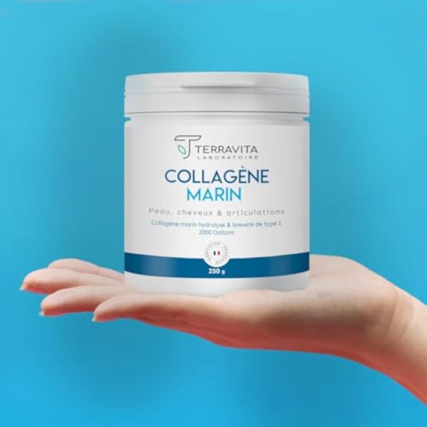 COLLAGÈNE MARIN Breveté en Poudre | 250 Grammes de Peptides de Collagène Purs de Type 1 | Articulations Souples, Peau Lisse et Hydratée | Goût Neutre | Filière 100% Française | Terravita – Image 6