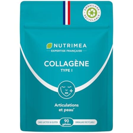 COLLAGÈNE Type I - Source de vitamine C - Hydratation de la Peau - Protège Os & Articulations - 900 mg - 90 Gélules - Nutrimea - Fabriqué en France
