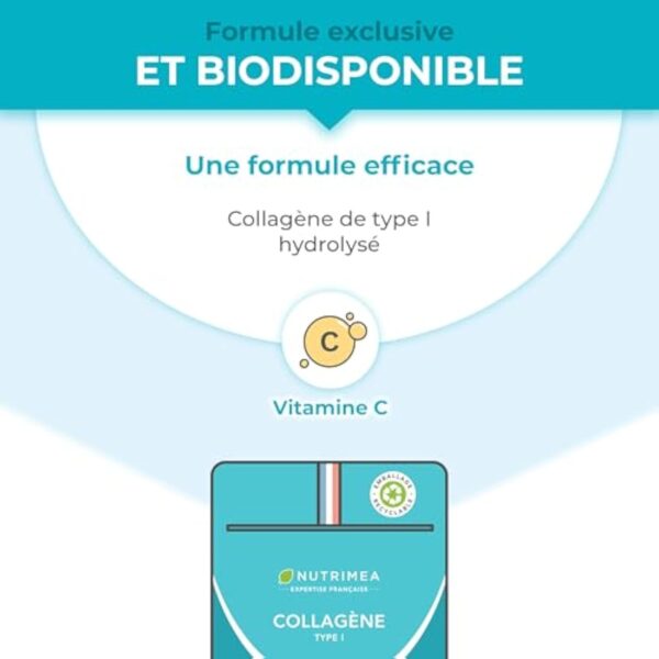 COLLAGÈNE Type I - Source de vitamine C - Hydratation de la Peau - Protège Os & Articulations - 900 mg - 90 Gélules - Nutrimea - Fabriqué en France – Image 7