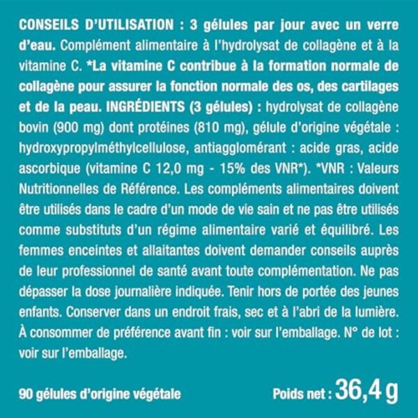 COLLAGÈNE Type I - Source de vitamine C - Hydratation de la Peau - Protège Os & Articulations - 900 mg - 90 Gélules - Nutrimea - Fabriqué en France – Image 10