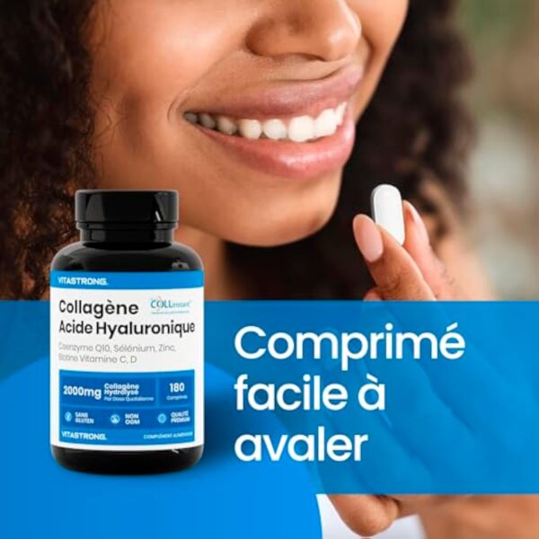 COLLAGENE et ACIDE HYALURONIQUE Vitastrong - 2000mg Collagène COLLinstant® avec Biotine, Coenzyme Q10, Zinc, Sélénium, Vitamine C, Vitamine D - Formule Efficace - Qualité Premium – Image 6
