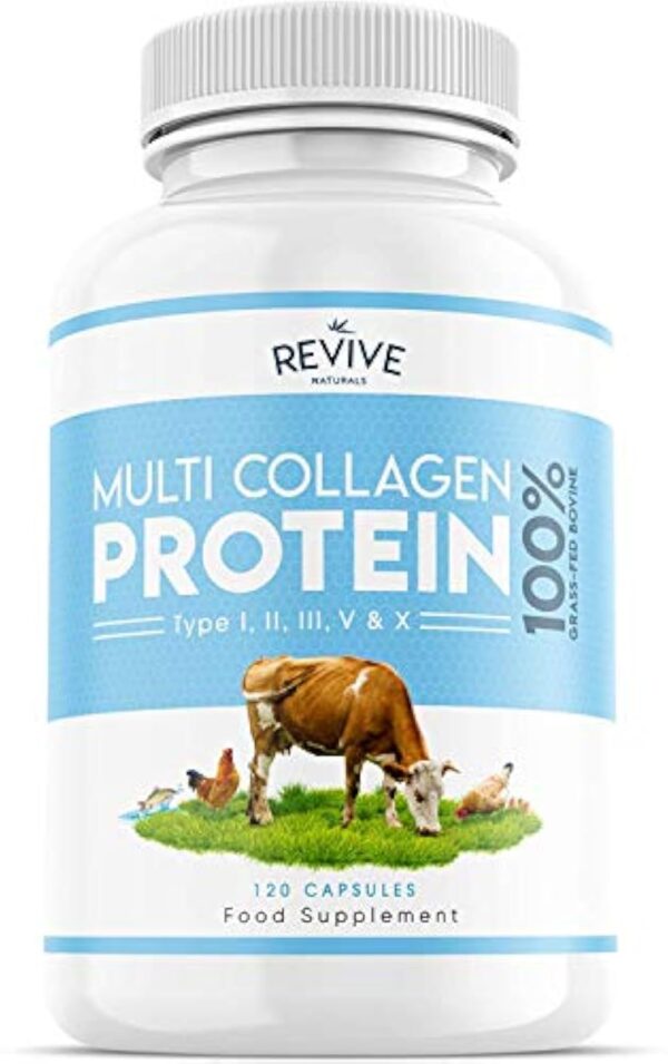 Capsules protéiques multicollagènes - 5 types de peptides de collagène d'origine alimentaire - Bovin hydrolysé nourri à l'herbe, poisson sauvage de mer & poulet en liberté, 120 capsules – Image 2