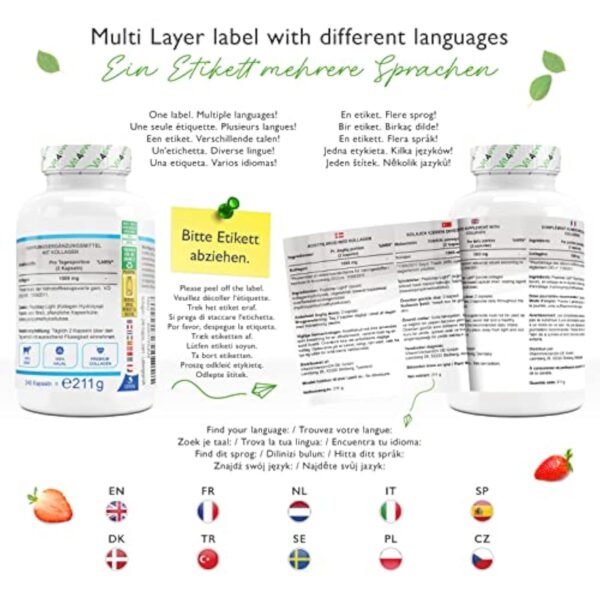 Collagène - 240 gélules - 1500 mg par portion journalière - Premium : 100% collagène hydrolysat peptidique bovin de Peptolap Light - Hautement dosé – Image 8