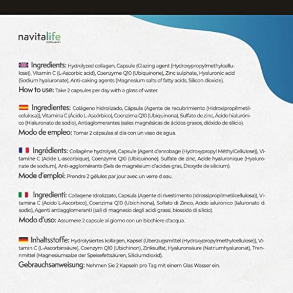 Collagène Acide Hyaluronique avec Coenzyme Q10, Vitamine C et Zinc | Des articulations saines, une peau jeune | Convient à tout âge | Gélules faciles à ingérer. Emballage ÉCO-responsable. – Image 8