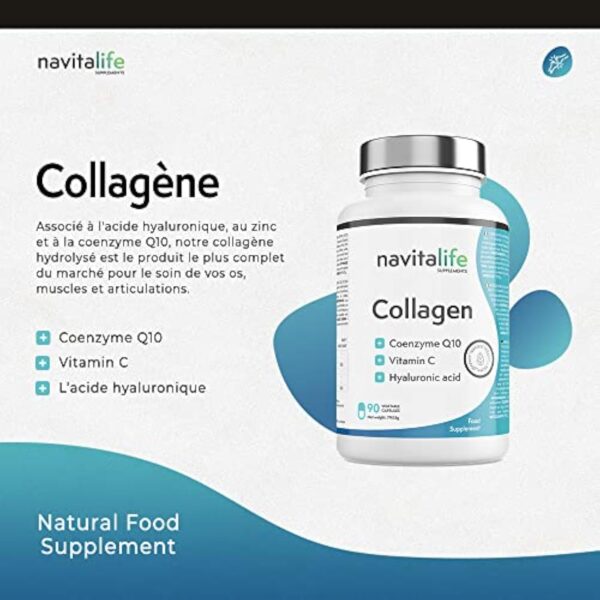 Collagène Acide Hyaluronique avec Coenzyme Q10, Vitamine C et Zinc | Des articulations saines, une peau jeune | Convient à tout âge | Gélules faciles à ingérer. Emballage ÉCO-responsable. – Image 9