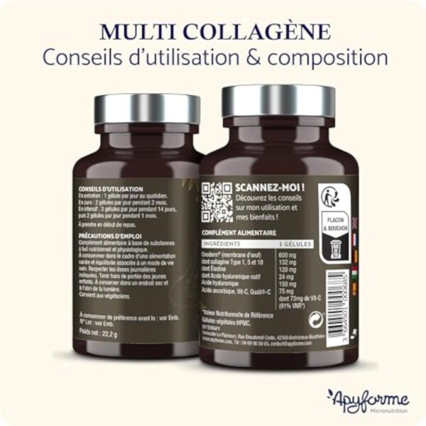 Collagène Breveté + Acide Hyaluronique - ÉLU PRODUIT DE L'ANNÉE 2023-3 Brevets et 16 Études Cliniques - 2 Mois de Cure - 60 Gél - Fabriqué en France par Apyforme – Image 8