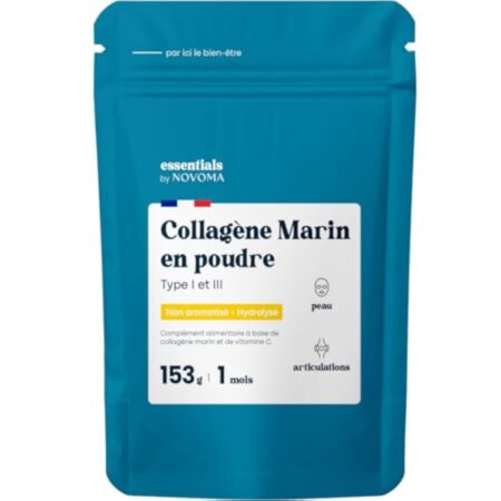 Collagène Marin Poudre Type 1 et 3, Non Aromatisé, 5g par jour, Cure de 30 jours, Peptides Hydrolysés 2000 DA, Peau Hydratée & Articulations Souples, Sachet 153g, Essentials by Novoma