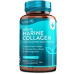 Collagène Marin + Acide Hyaluronique - 1400mg de Collagene Hydrolysé Type 1 - Collagene Marin pour Hydratation de la Peau - avec Vitamine C, E, B2, Zinc et Cuivre - 120 Comprimés - Nutravita