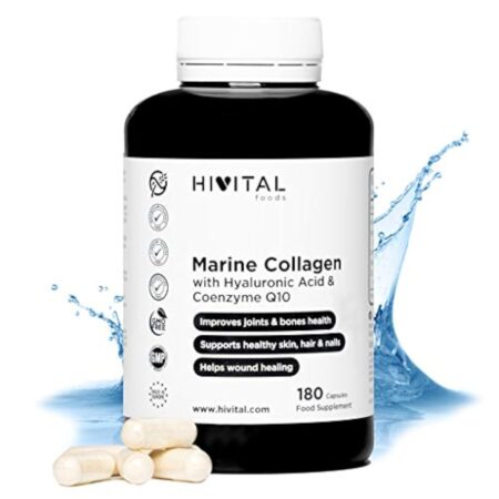Collagène Marin et Acide Hyaluronique, Coenzyme Q10, Vitamine C et Zinc | 180 gélules (3 mois de traitement) | Peptides pour la santé des articulations, cartilage, les os, peau, cheveux et ongles.