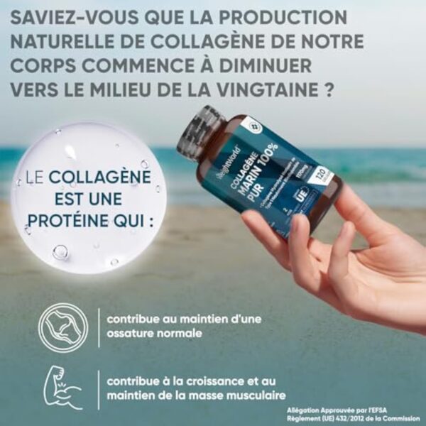 Collagène Marin Hydrolysé 100% Pur Type 1-1170mg 120 Gélules de Collagène Marin - Peptides de Collagène Hydrolysé NatiCol - Alternative Au Collagene Marin Poudre - Os, Articulations, Peau, Cheveux – Image 3