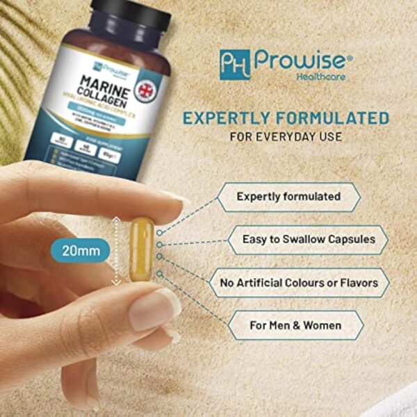 Collagène Marin avec Acide Hyaluronique 1100mg - 90 Capsules Boostées en Acide Hyaluronique, Vitamines C, E, B2, Biotine, Cuivre, Zinc et Iode | Fabriqué au Royaume-Uni par Prowise Healthcare – Image 6