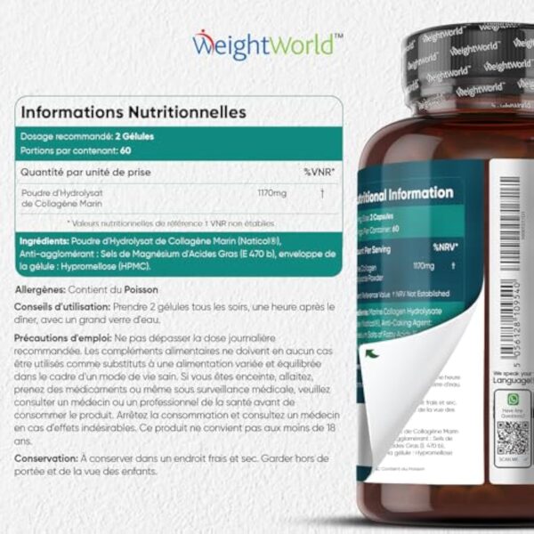 Collagène Marin Hydrolysé 100% Pur Type 1-1170mg 120 Gélules de Collagène Marin - Peptides de Collagène Hydrolysé NatiCol - Alternative Au Collagene Marin Poudre - Os, Articulations, Peau, Cheveux – Image 6