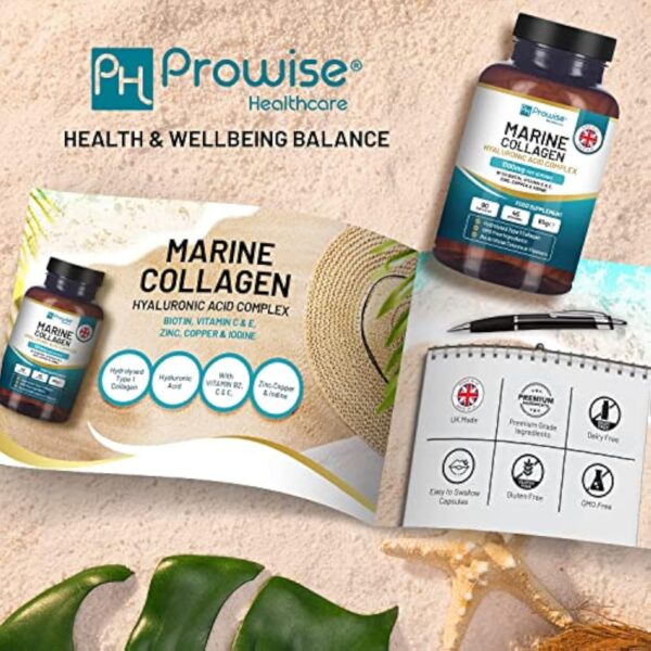 Collagène Marin avec Acide Hyaluronique 1100mg - 90 Capsules Boostées en Acide Hyaluronique, Vitamines C, E, B2, Biotine, Cuivre, Zinc et Iode | Fabriqué au Royaume-Uni par Prowise Healthcare – Image 8