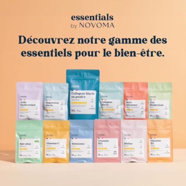 Collagène Marin Poudre Type 1 et 3, Non Aromatisé, 5g par jour, Cure de 30 jours, Peptides Hydrolysés 2000 DA, Peau Hydratée & Articulations Souples, Sachet 153g, Essentials by Novoma – Image 8