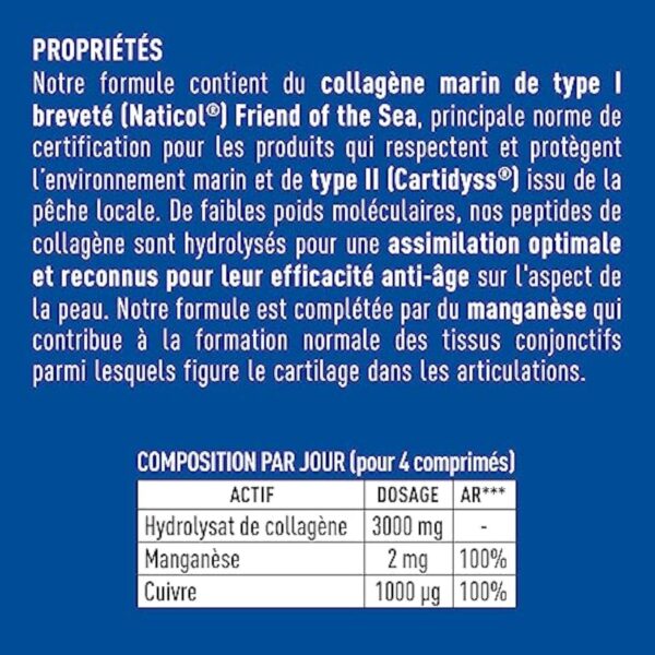 Collagene Marin type 1 et 2 - GRANIONS - Complement alimentaire Collagene Type 2 - Peptide de Collagene Hydrolysé 3000mg avec Manganèse + Cuivre - Collagene Marin | Made in France | 80 comprimés – Image 5