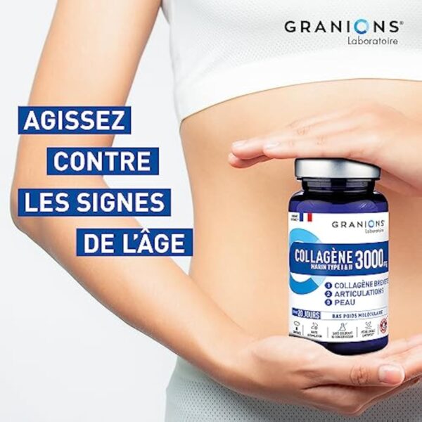 Collagene Marin type 1 et 2 - GRANIONS - Complement alimentaire Collagene Type 2 - Peptide de Collagene Hydrolysé 3000mg avec Manganèse + Cuivre - Collagene Marin | Made in France | 80 comprimés – Image 6