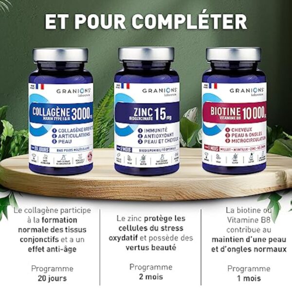 Collagene Marin type 1 et 2 - GRANIONS - Complement alimentaire Collagene Type 2 - Peptide de Collagene Hydrolysé 3000mg avec Manganèse + Cuivre - Collagene Marin | Made in France | 80 comprimés – Image 7