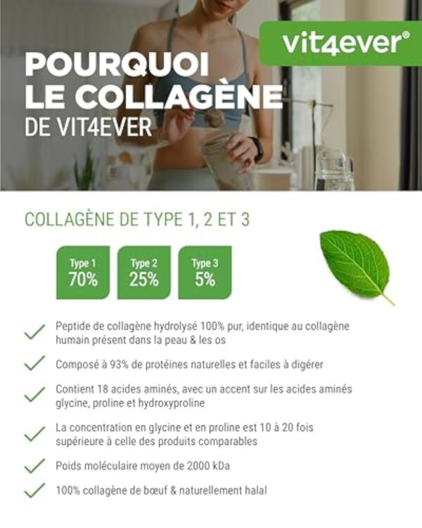 Collagène en Poudre 1000 g - 100% Collagène Bioactif hydrolysat Peptides - collagène type 1, 2 & 3 - Goût Neutre - Sans additifs – Image 6