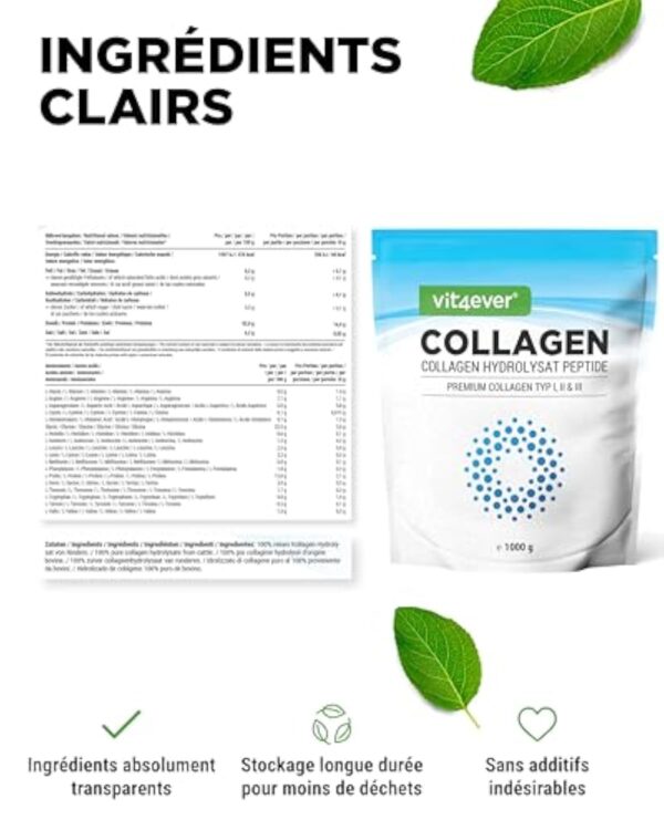 Collagène en Poudre 1000 g - 100% Collagène Bioactif hydrolysat Peptides - collagène type 1, 2 & 3 - Goût Neutre - Sans additifs – Image 7