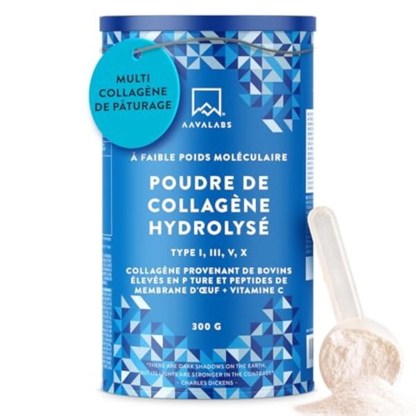 Collagene en Poudre Peptide de Collagene Hydrolisé | Collagene Bovin Certifié 100% Nourri à l’Herbe, Multi Collagène Poudre Type I III V X | Collagene et Acide Hyaluronique Poudre Non Aromatisé 300g