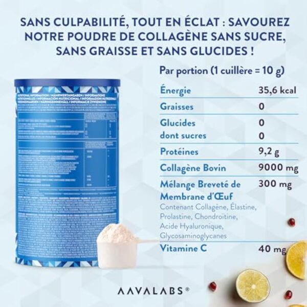 Collagene en Poudre Peptide de Collagene Hydrolisé | Collagene Bovin Certifié 100% Nourri à l’Herbe, Multi Collagène Poudre Type I III V X | Collagene et Acide Hyaluronique Poudre Non Aromatisé 300g – Image 5