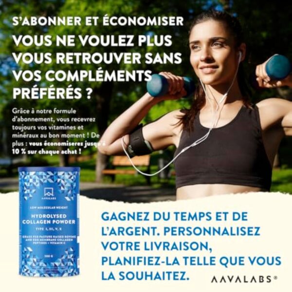 Collagene en Poudre Peptide de Collagene Hydrolisé | Collagene Bovin Certifié 100% Nourri à l’Herbe, Multi Collagène Poudre Type I III V X | Collagene et Acide Hyaluronique Poudre Non Aromatisé 300g – Image 9