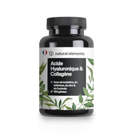 Collagene et Acide Hyaluronique – 180 gélules – enrichi en Vitamine C, Biotine, Zinc & Sélénium – 1000mg de Collagène – contrôlé en laboratoire, végane, hautement dosé