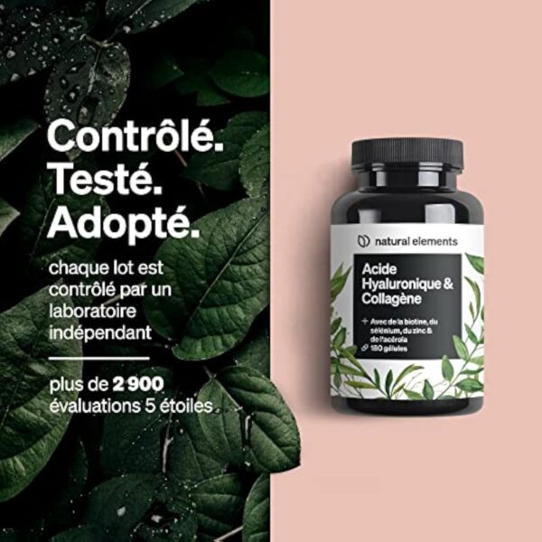 Collagene et Acide Hyaluronique – 180 gélules – enrichi en Vitamine C, Biotine, Zinc & Sélénium – 1000mg de Collagène – contrôlé en laboratoire, végane, hautement dosé – Image 5