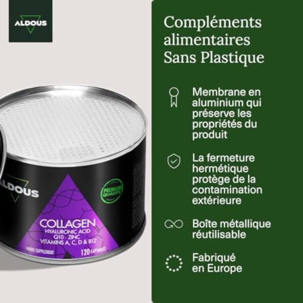 Collagene et Acide Hyaluronique | 120 Gélules | Peptide de Collagene | Collagene Hydrolysé + Acide Hyaluronique + Coenzyme Q10 + Vitamines A, C, D, B12 + Zinc | Peau, Os, Articulations | Anti-âge – Image 6
