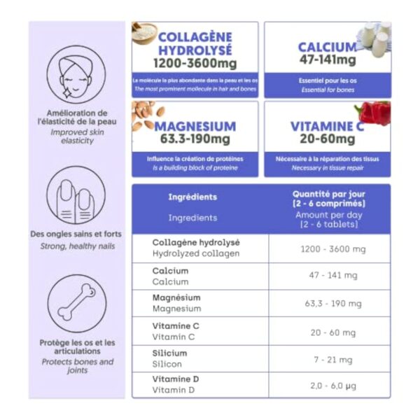 Collagène hydrolysé XXL 450 Gélules (6 mois) | Pour les Articulations, Peau, Cheveux, système immunitaire, l'Énergie et la Beauté | Renforcé en Magnésium, Vitamine C, Vitamine D, Calcium et Silicium – Image 3