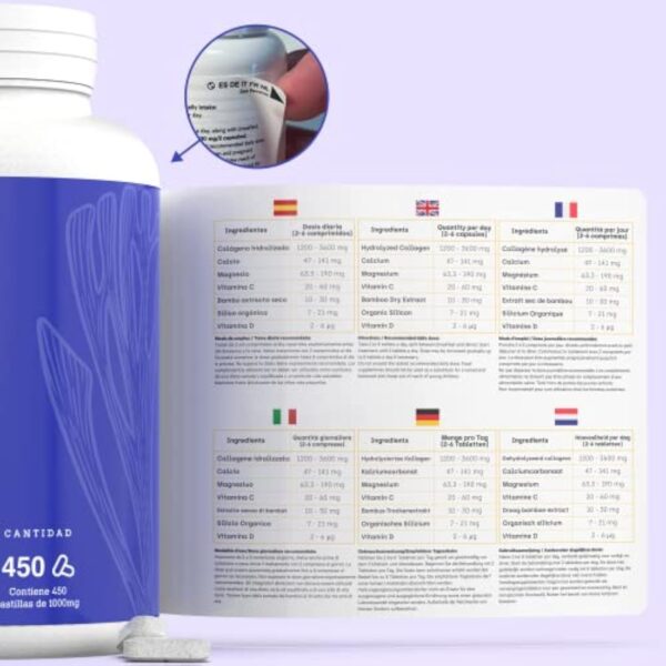 Collagène hydrolysé XXL 450 Gélules (6 mois) | Pour les Articulations, Peau, Cheveux, système immunitaire, l'Énergie et la Beauté | Renforcé en Magnésium, Vitamine C, Vitamine D, Calcium et Silicium – Image 6
