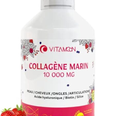 Collagène marin hydrolysé liquide 10000mg | Acide hyaluronique, biotine, silice, vitamine C, vitamine D3 | peau saine, cheveux, ongles, articulations, muscles | 500ml